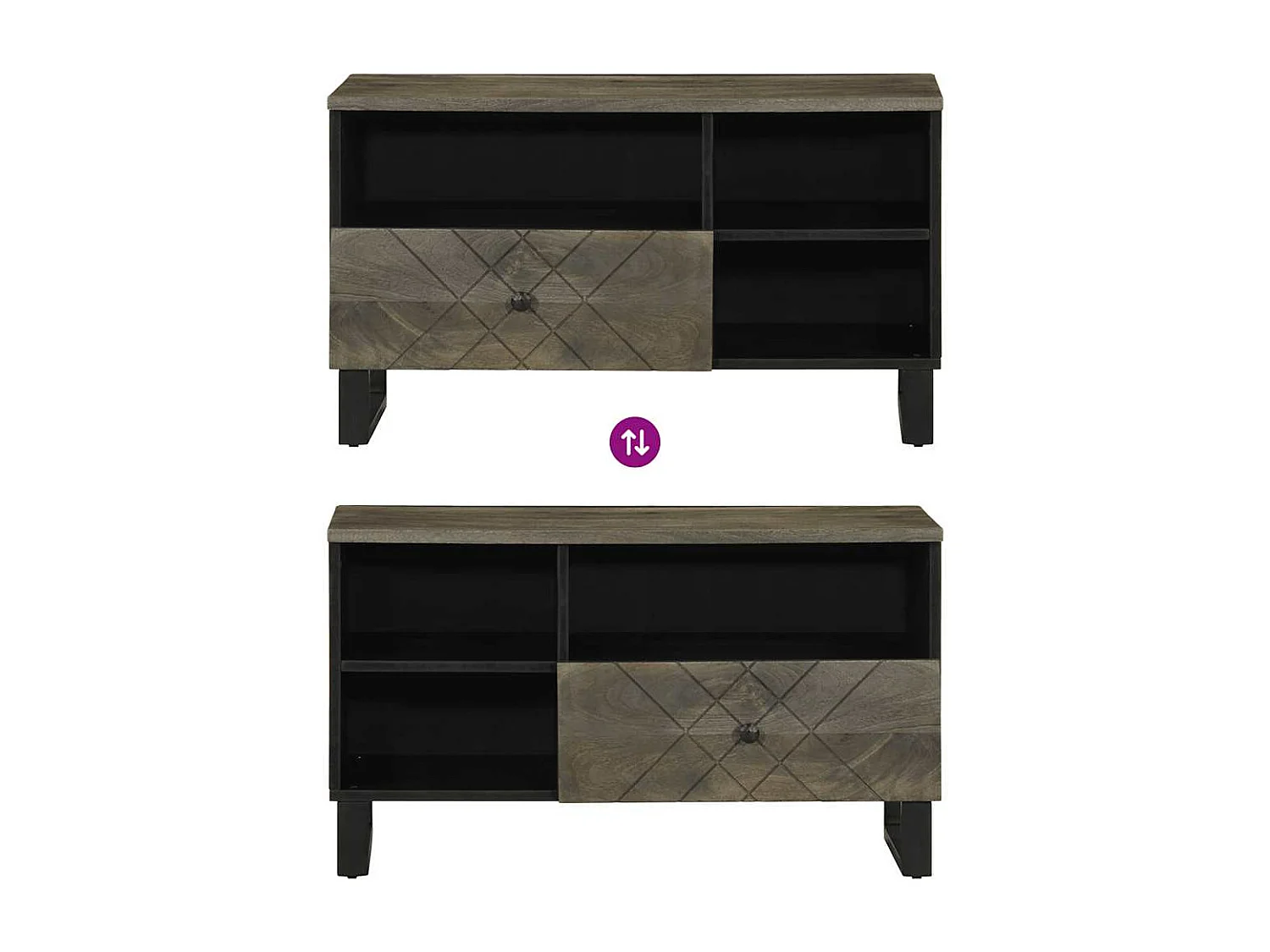 Meuble TV noir 80x33x46 cm bois massif de manguier