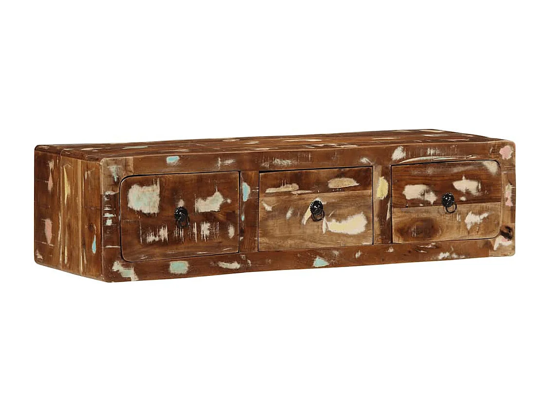 Meuble TV mural 100x32x25 cm bois massif de récupération