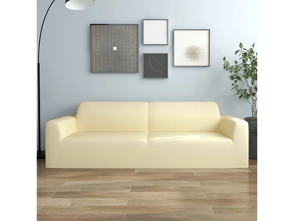 Housse extensible de canapé 3 places Crème Jersey de polyester