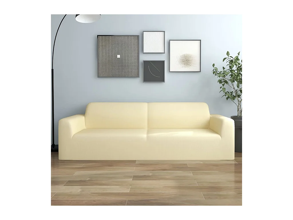 Housse extensible de canapé 3 places Crème Jersey de polyester