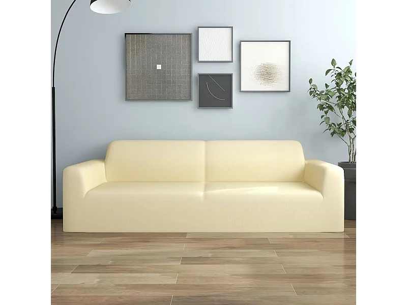Housse extensible de canapé 3 places Crème Jersey de polyester