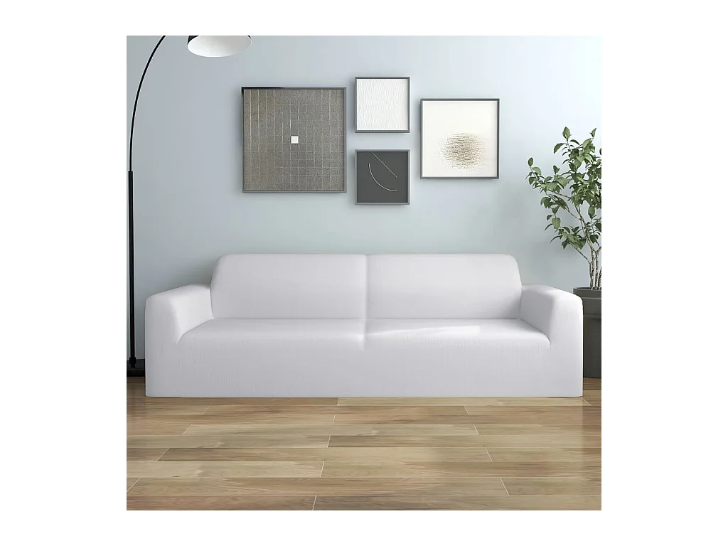 Housse extensible de canapé 2 places Blanc Jersey de polyester