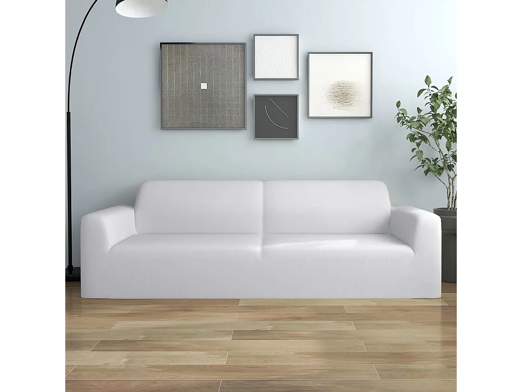 Housse extensible de canapé 2 places Blanc Jersey de polyester