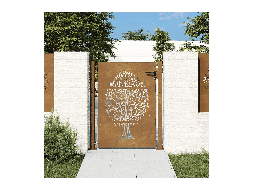 Cancello da giardino 105x130 cm acciaio corten disegno albero