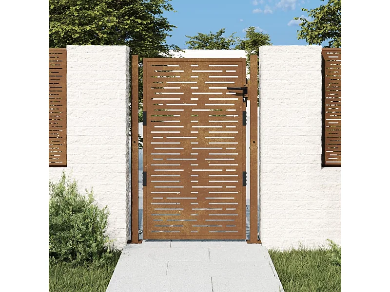 Cancello da giardino 105x155 cm acciaio corten design quadrato