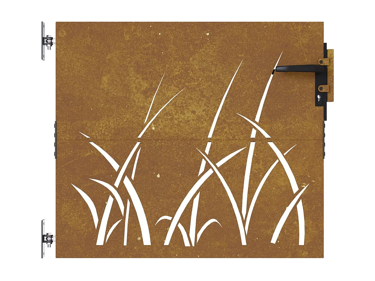 Puerta de jardín 85x100 cm acero corten diseño césped