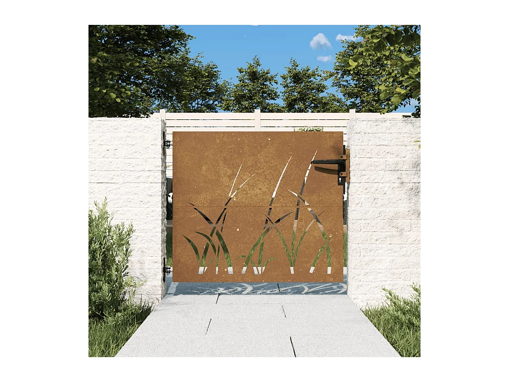 Portail de jardin 85x100 cm acier corten conception d'herbe
