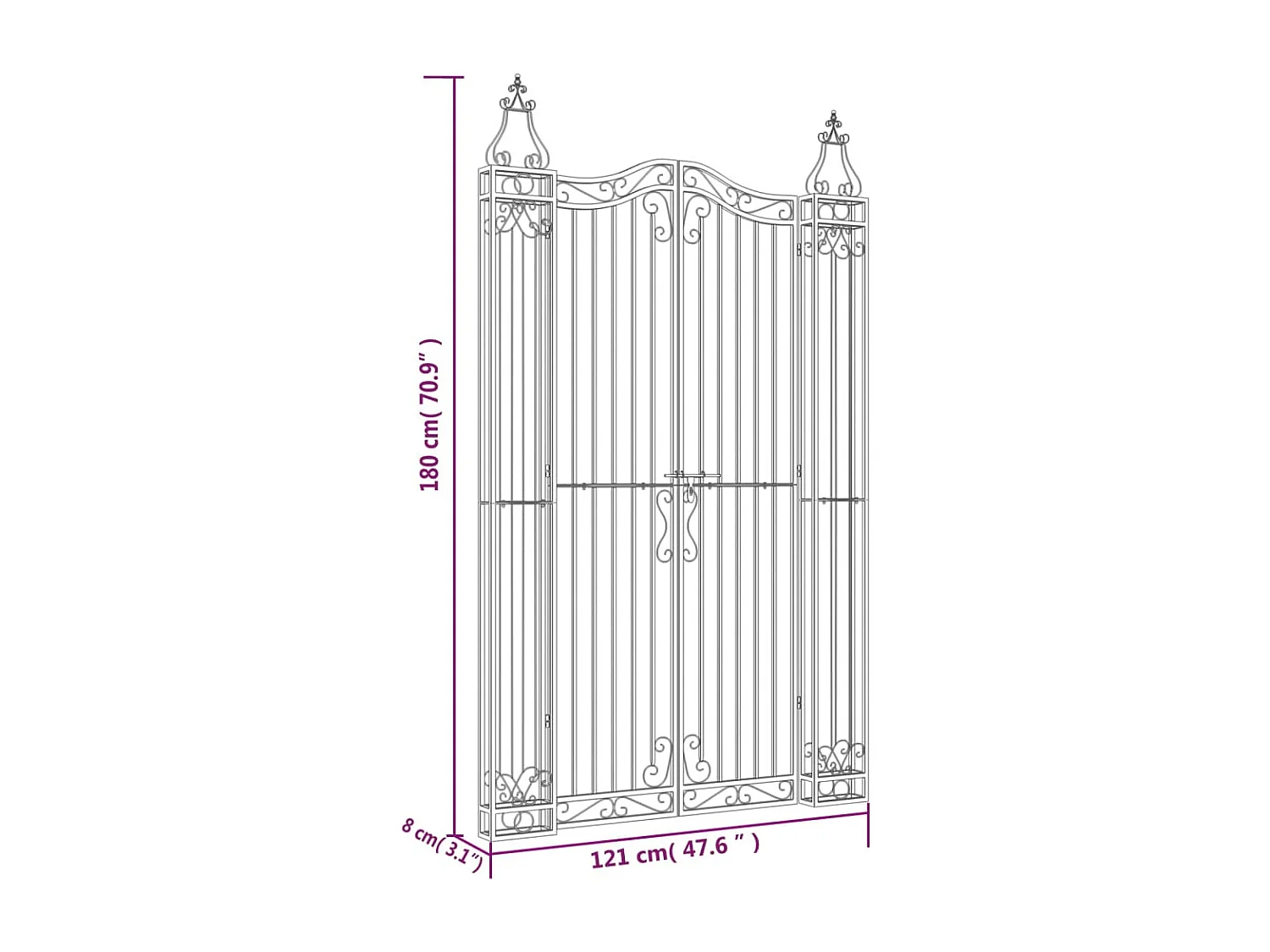 Zwarte tuinpoort 121x8x180 cm smeedijzer