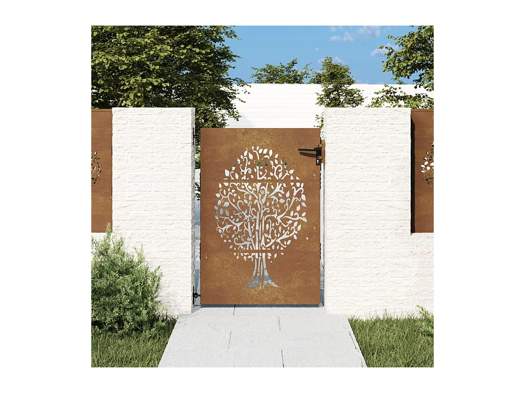 Portail de jardin 85x150 cm acier corten conception de l'arbre