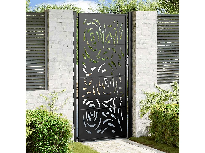Puerta de jardín negra 105x205 cm acero diseño llama