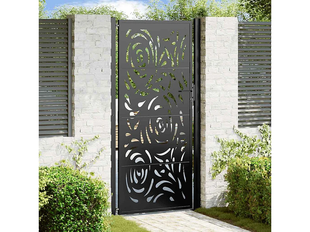 Portail de jardin noir 105x205 cm acier conception de flamme