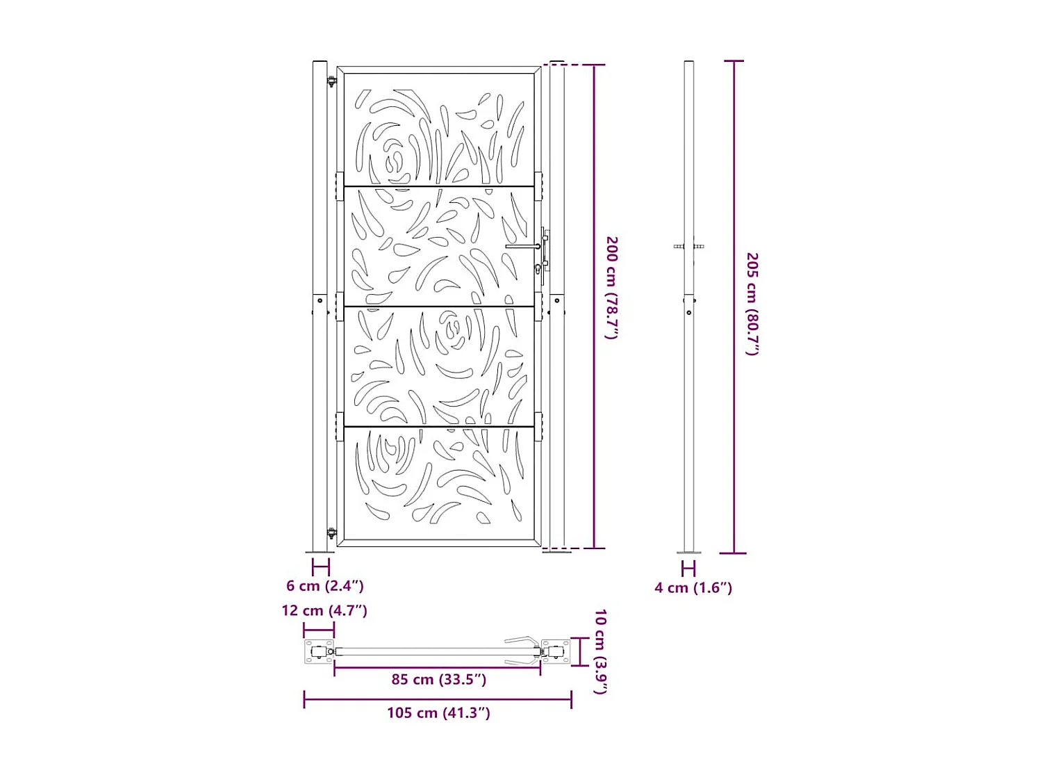 Portail de jardin noir 105x205 cm acier conception de flamme
