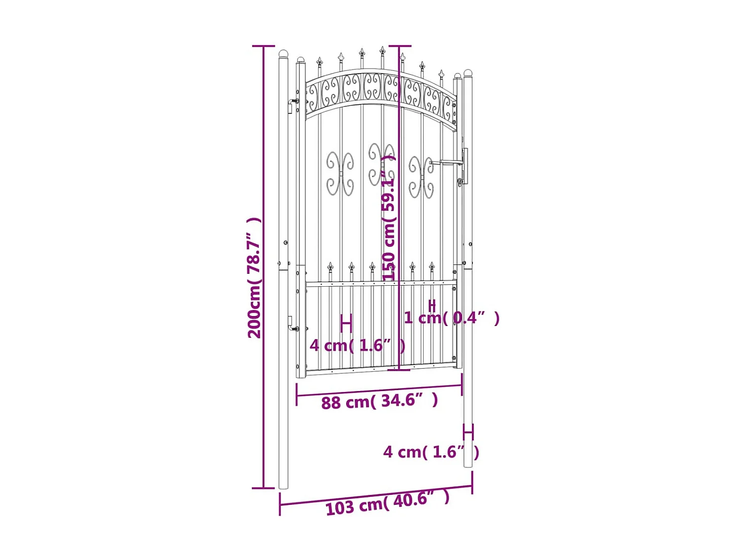Portale nero e lancia in cima 103x200 cm in acciaio verniciato a polvere