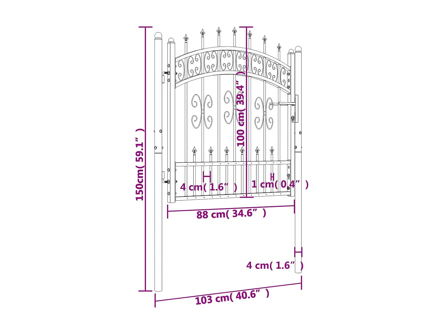 Portal y punta de lanza Negro 103x150 cm Acero pintado en polvo