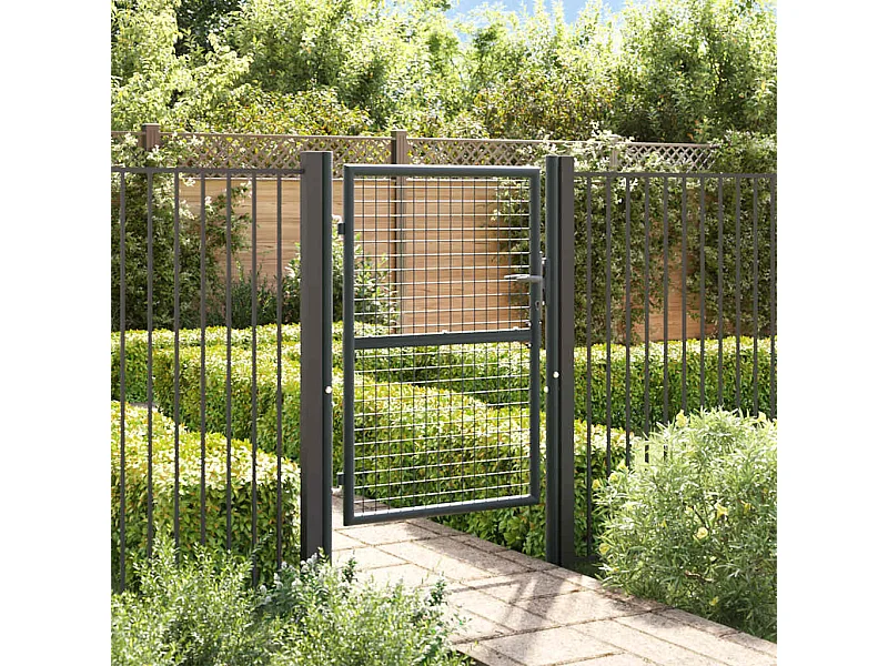Puerta de jardín de malla de acero galvanizado 100 x 175 cm Gris