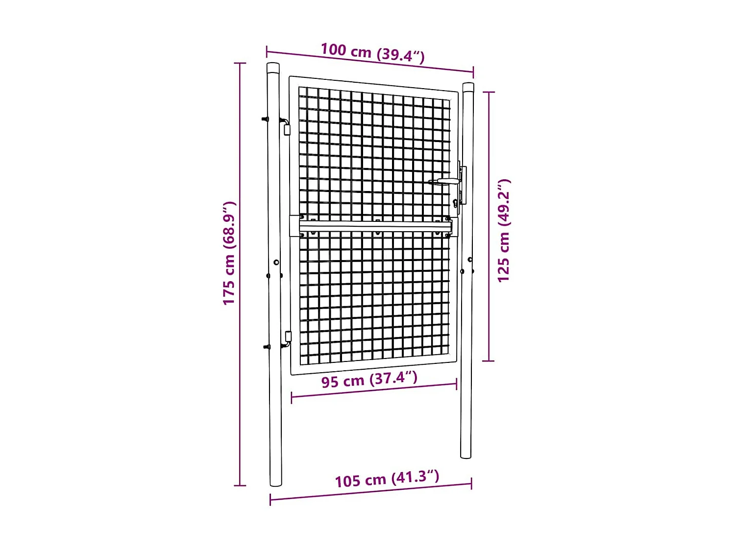 Portail en maille de jardin Acier galvanisé 100 x 175 cm Gris