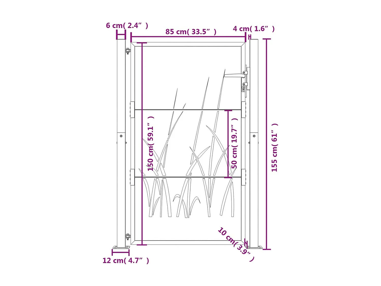 Puerta de jardín antracita 105x155cm acero diseño césped