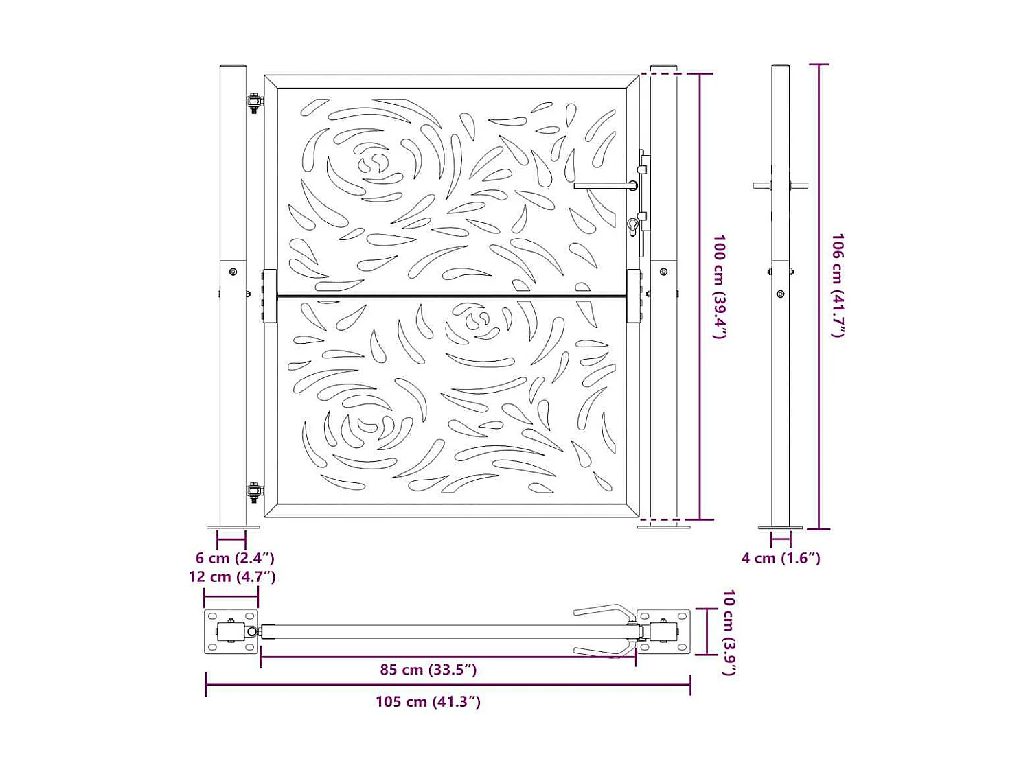 Puerta de jardín negra 105x106 cm acero diseño llama