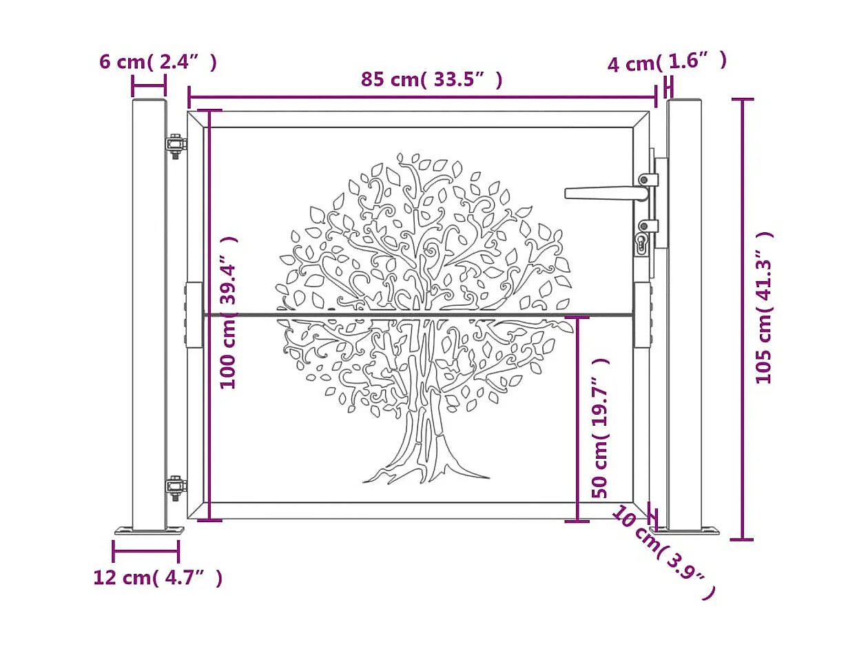 Portão de jardim antracite 105x105cm aço design árvore