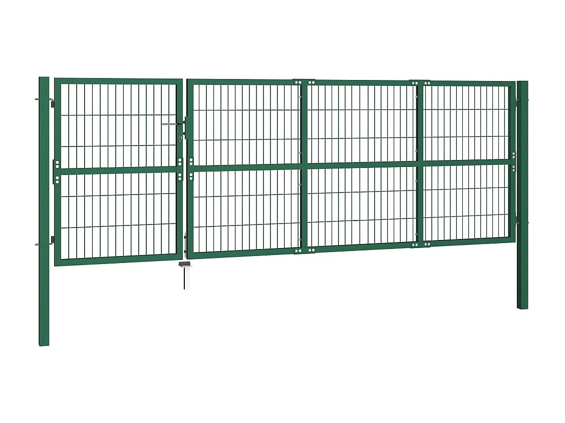 Puerta para valla de jardín con postes de acero verde de 350 x 120 cm