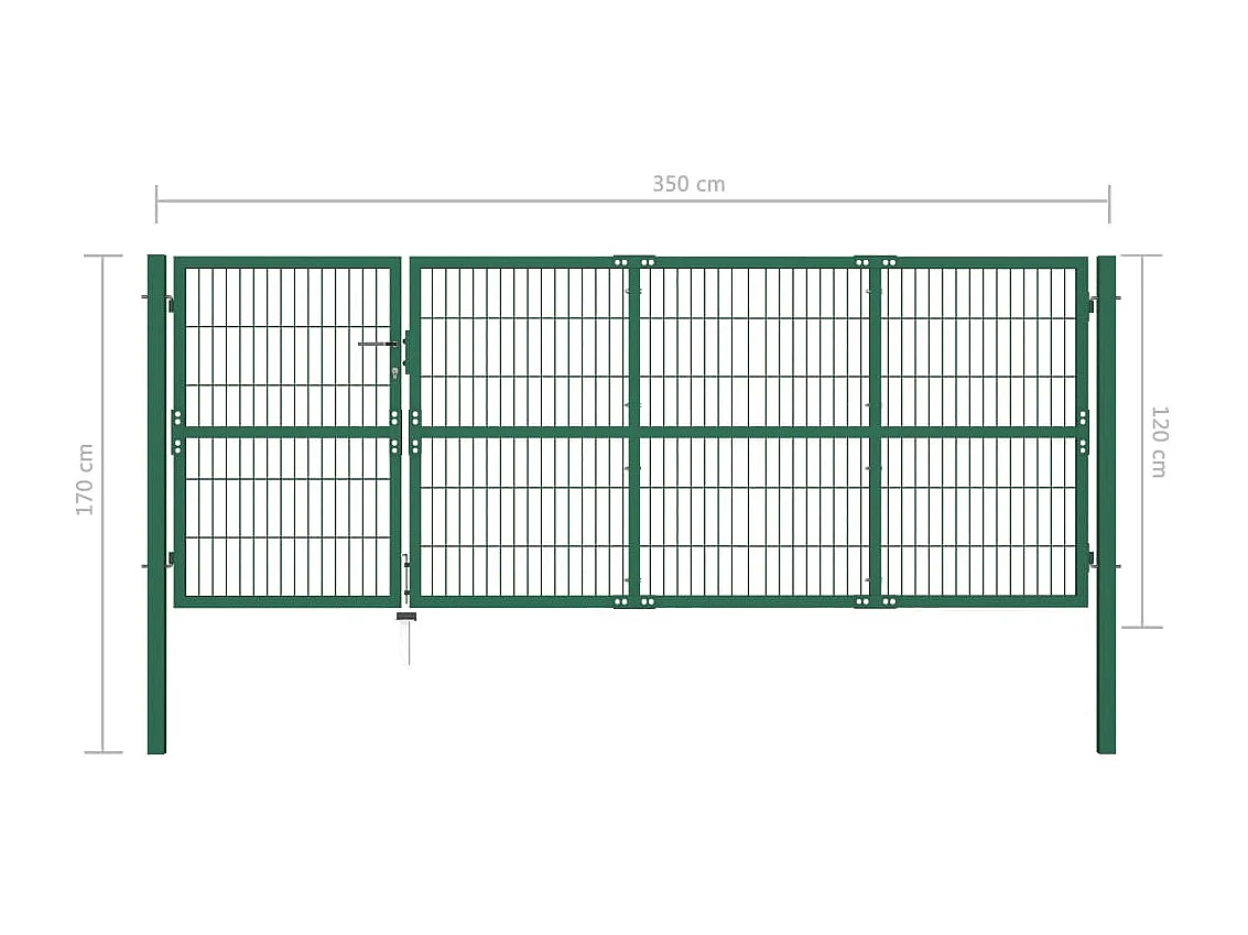Puerta para valla de jardín con postes de acero verde de 350 x 120 cm