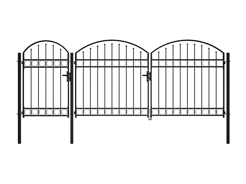 Portão de jardim com topo arqueado em aço 2,25 x 4 m preto