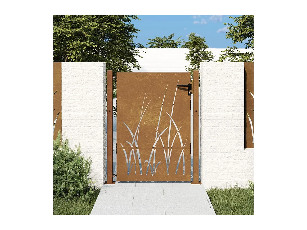 Portail de jardin 105x130 cm acier corten conception d'herbe