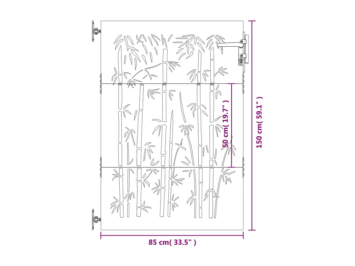 Puerta de jardín 85x150 cm acero corten diseño bambú