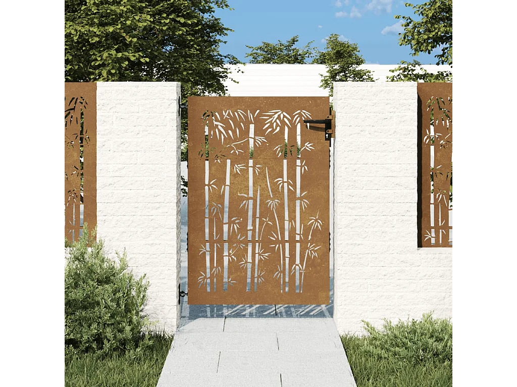 Portail de jardin 85x150 cm acier corten design de bambou