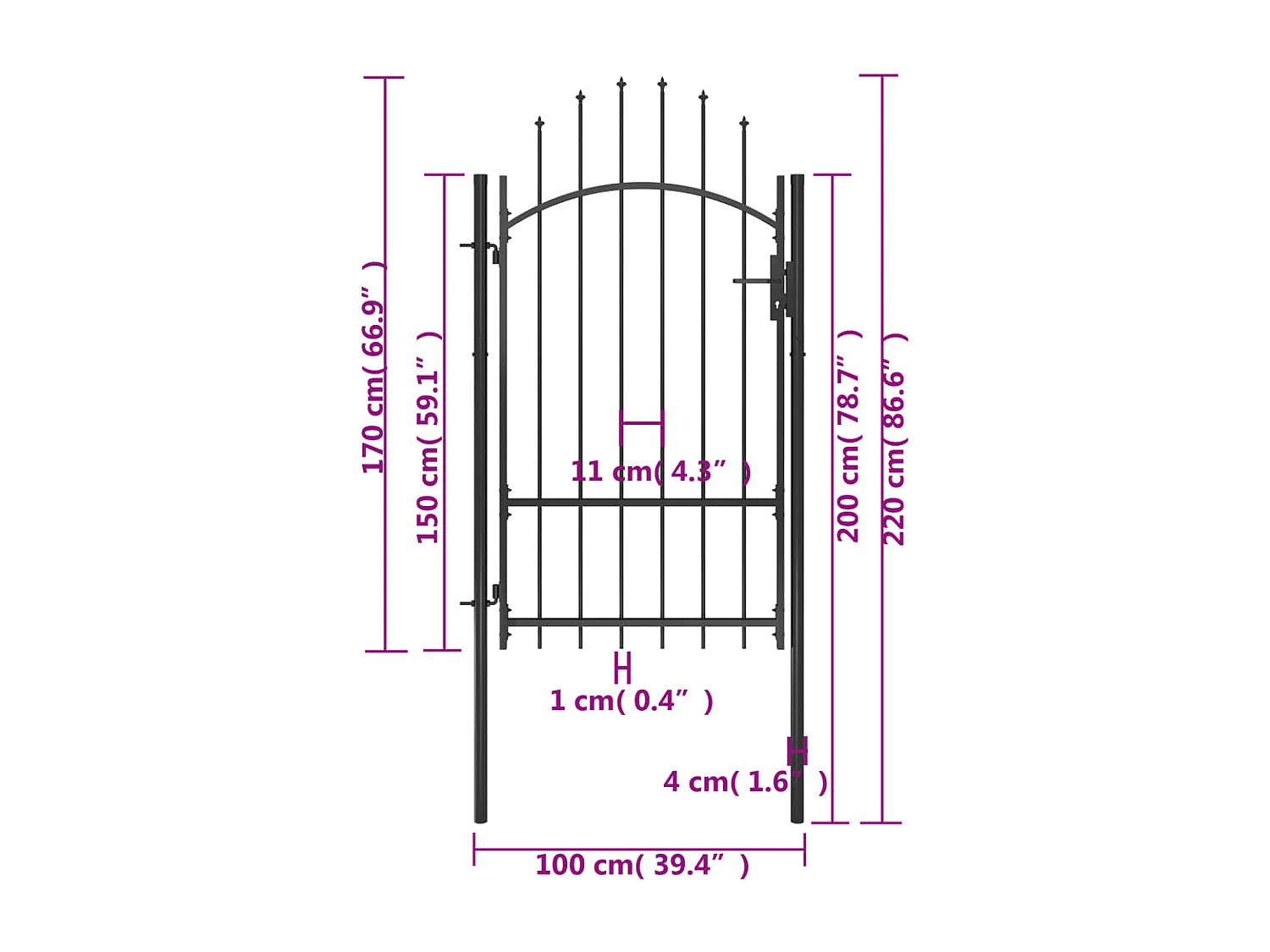 Portail de jardin Acier 1x2,2 m Noir