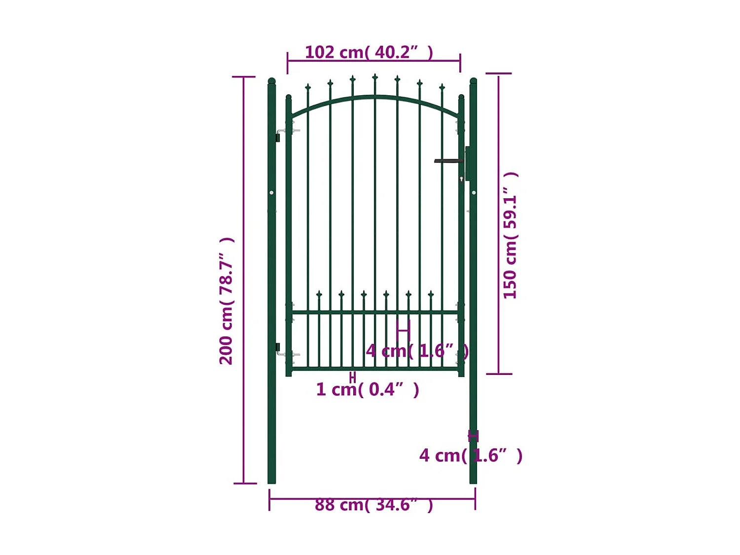 Portão de vedação com espigões Aço 100x150 cm Verde