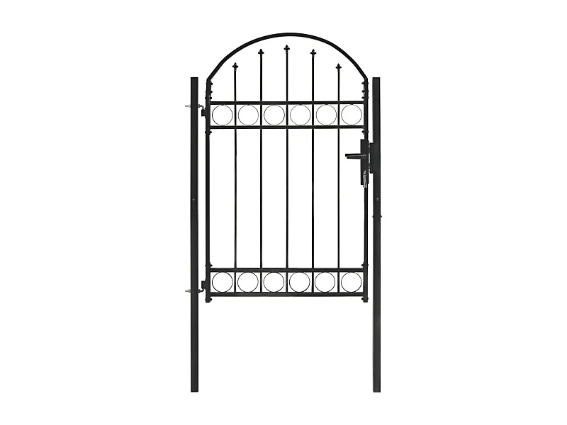 Puerta de jardín con parte superior arqueada de acero 1 x 1,5 m color negro