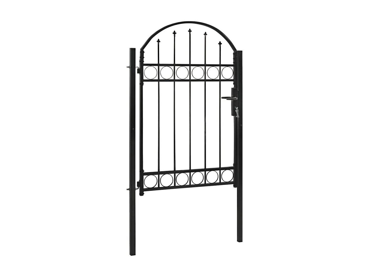 Puerta de jardín con parte superior arqueada de acero 1 x 1,5 m color negro