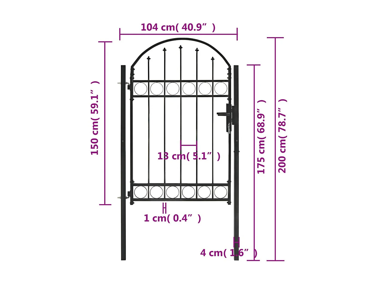 Portail de jardin avec dessus arqué Acier 1 x 1,5 m Noir