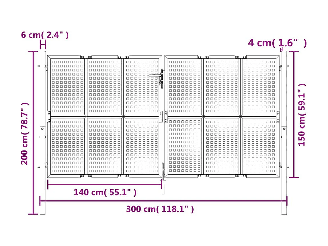 Portail de jardin anthracite 300 x 150 cm acier