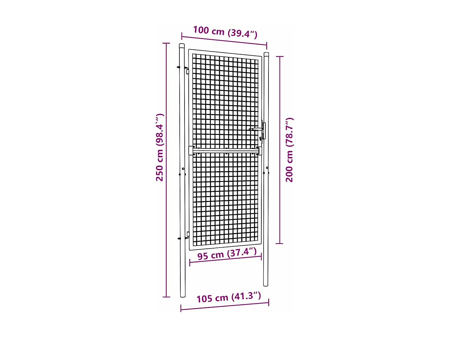Puerta de jardín de malla de acero galvanizado 100 x 250 cm Gris