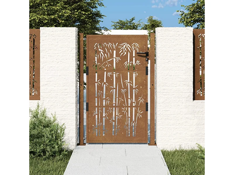 Cancello da giardino 105x130 cm acciaio corten design bambù