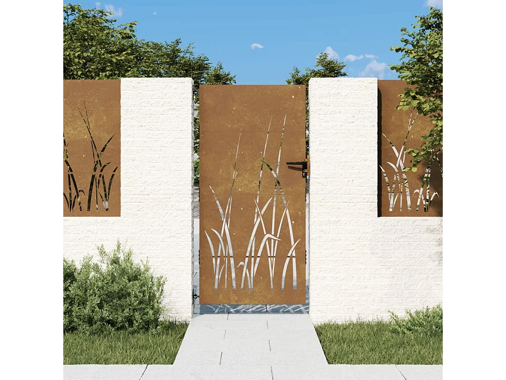 Portão de jardim 85x175 cm aço corten desenho grama