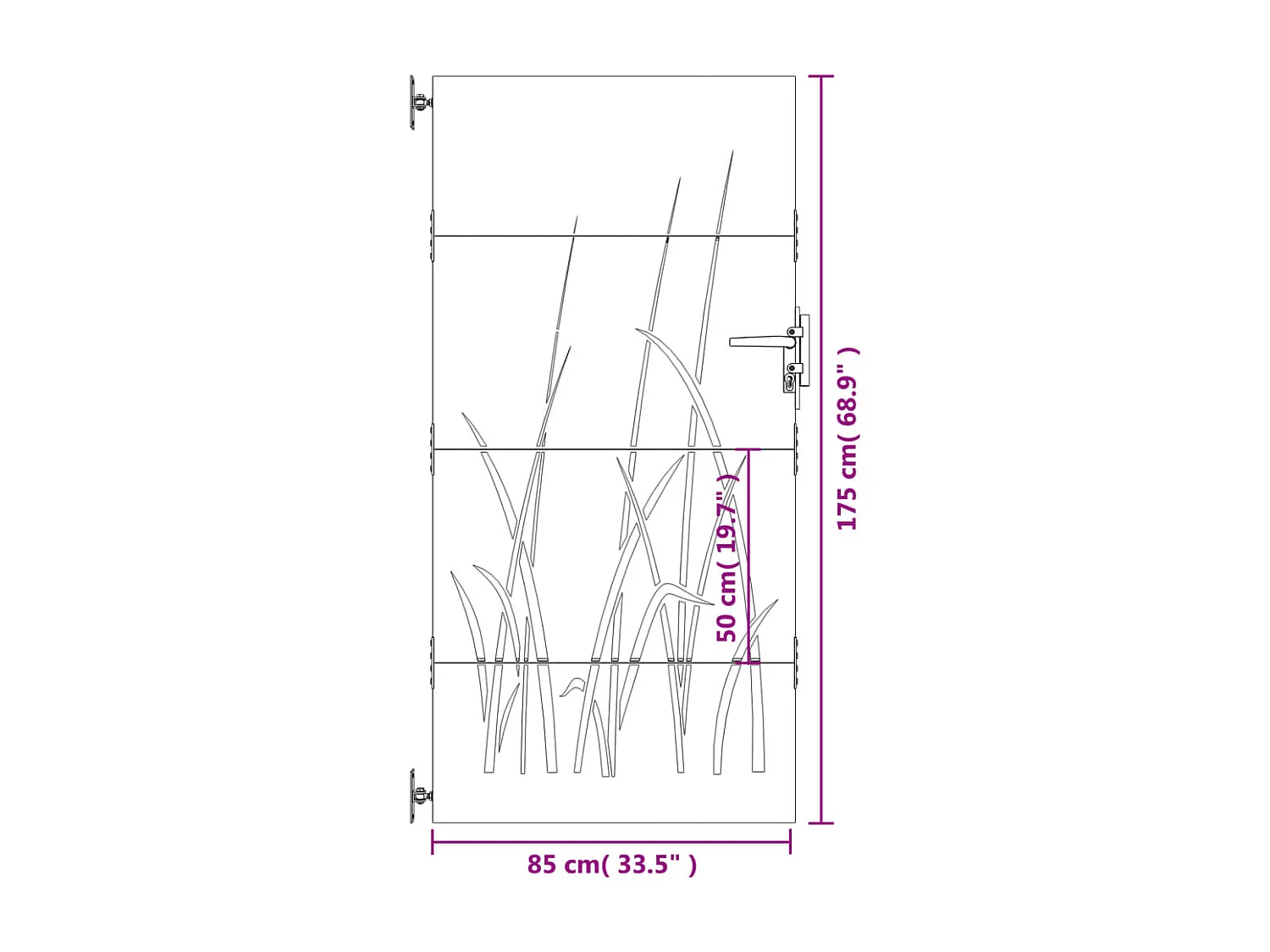 Portão de jardim 85x175 cm aço corten desenho grama