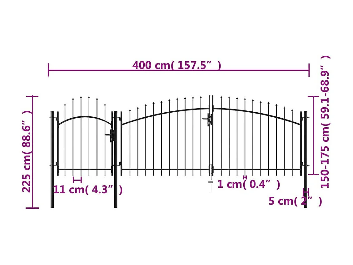 Cancello da giardino in acciaio 2,25 x 4 m Nero
