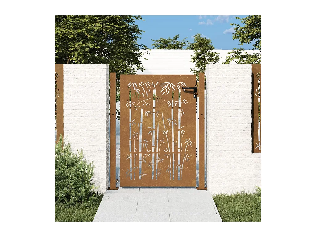 Portail de jardin 105x130 cm acier corten design de bambou