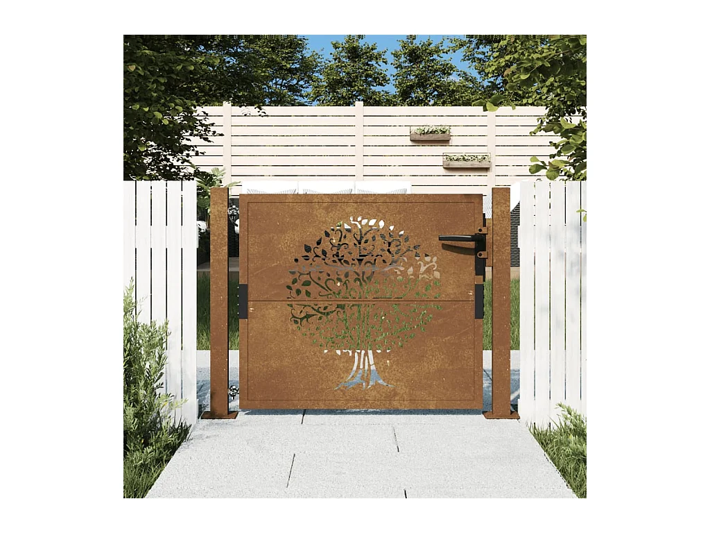 Cancello da giardino 105x80 cm acciaio corten disegno albero
