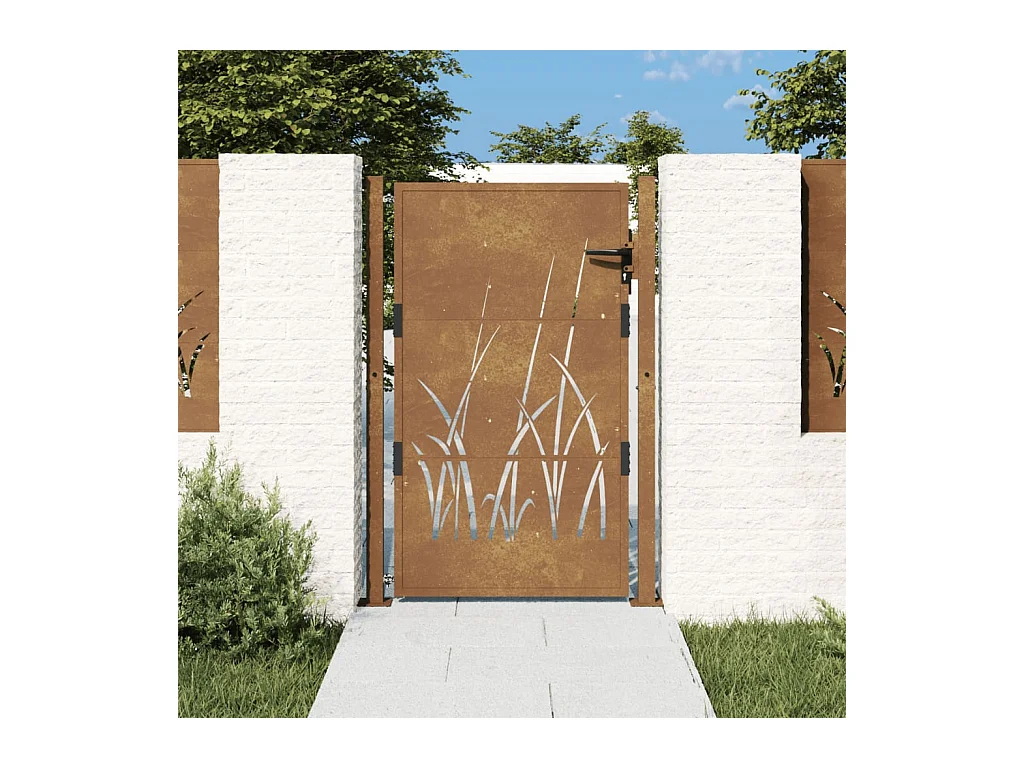 Portail de jardin 105x130 cm acier corten conception d'herbe