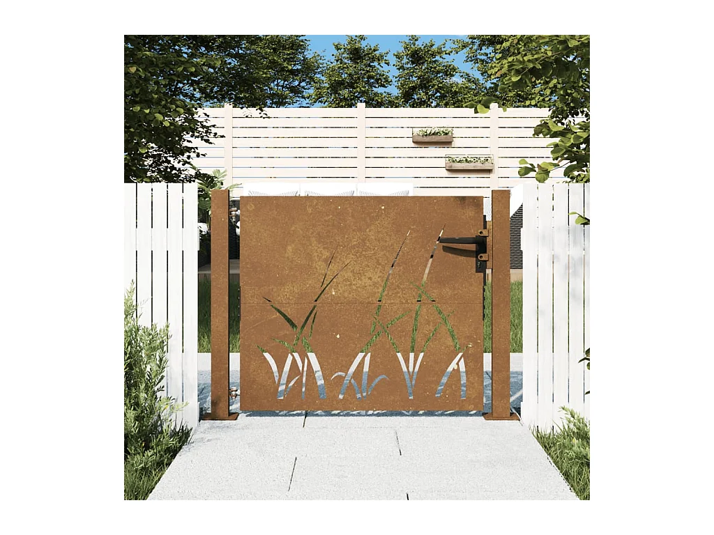 Portail de jardin 105x80 cm acier corten conception d'herbe