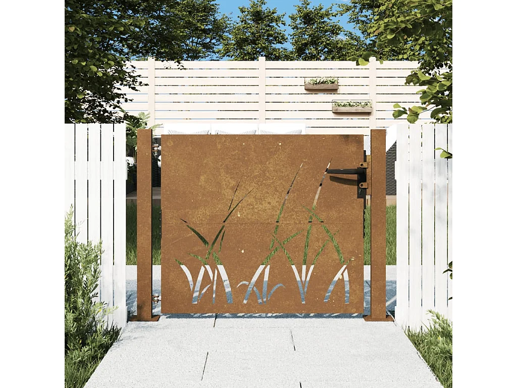 Portail de jardin 105x80 cm acier corten conception d'herbe