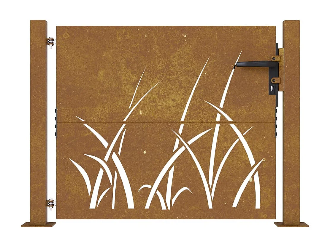 Portail de jardin 105x80 cm acier corten conception d'herbe