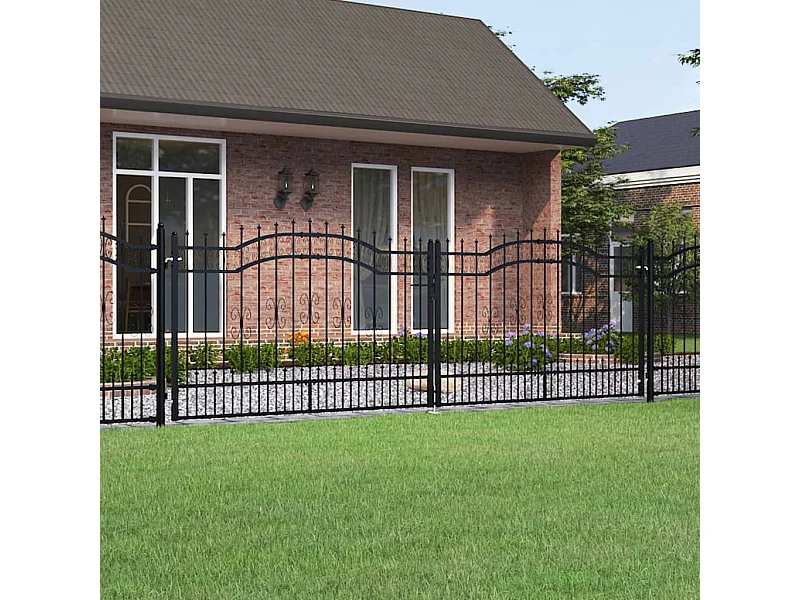 Portal y punta de lanza Negro 406x173 cm Acero pintado en polvo