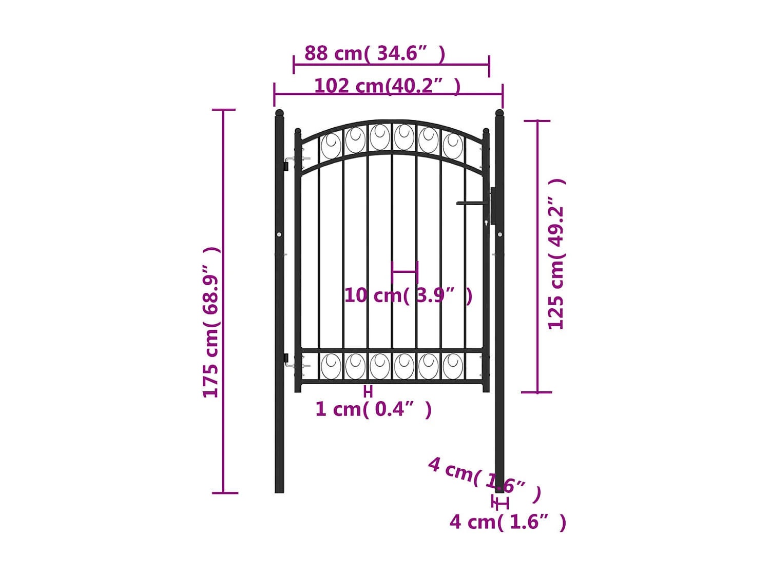 Portão de cerca com topo arqueado Aço 100x125 cm Preto