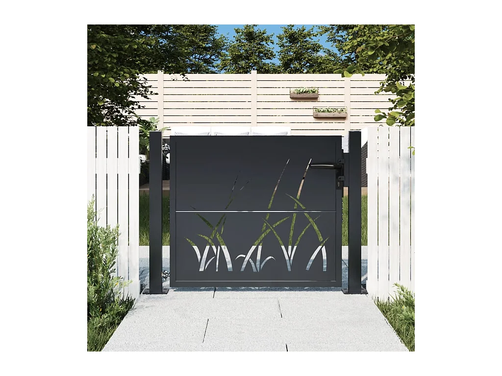 Portail de jardin anthracite 105x105cm acier conception d'herbe
