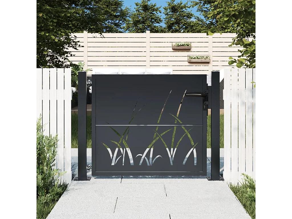 Gartentor Anthrazit 105x105cm Stahl Gras-Design